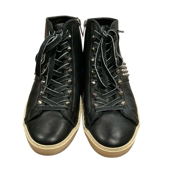 Leather Crown Studborn black Mid top Sneakers Silver Metal Studs Zipper Size 38 - Picture 3 of 12